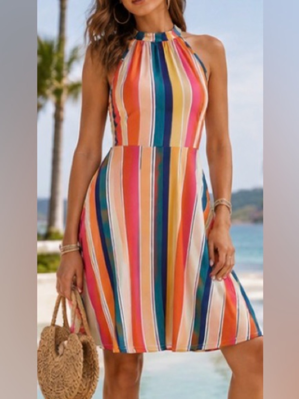 Colorful Striped Halter Dress